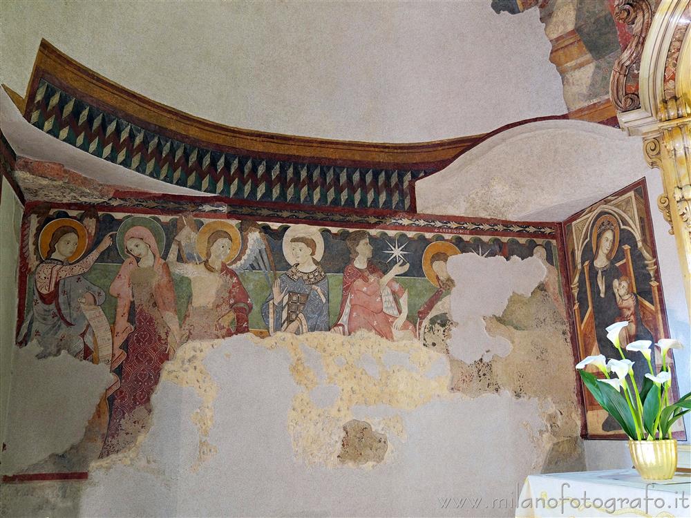 Oropa (Biella, Italy) - Fourteenth-century frescoes on the left wall of the Shrine of St. Eusebius in the Sanctuary of Oropa